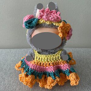 Handmade Crochet Multicoloured Floral Outfit for 17cm Plush Doll 2-Piece Set